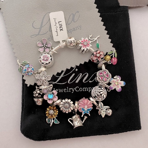 Linx Snake Chain Bracelet with Gardening Flower and Plant Themed Charms